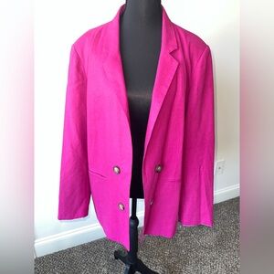 H by Halston Fuchsia Open Front 4 Button Linen Blazer Size XL